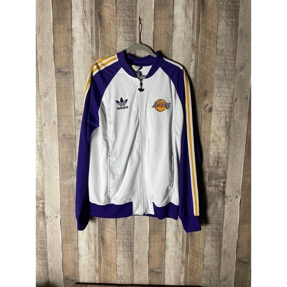 Adidas Track Jacket Lakers NBA White Purple Yellow - Picture 1 of 6